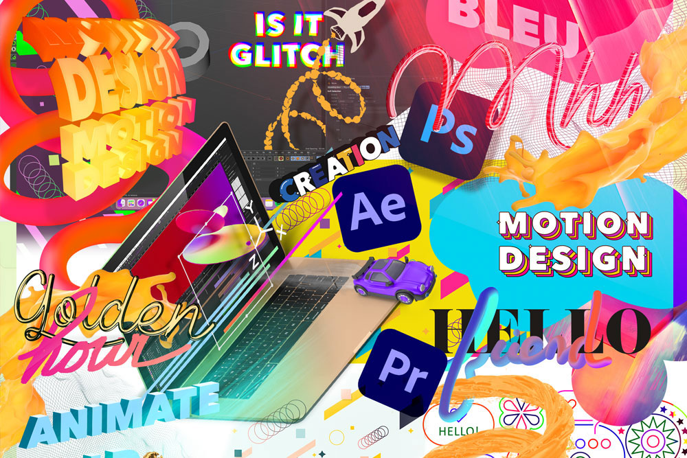 Composition d'une image motion design avec logo Photoshop Illustrator Indesign