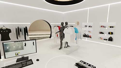 Vue 3D d'une boutique, réalisée par les étudiants de la prestigieuse école d'art et de design MJM Graphic Design